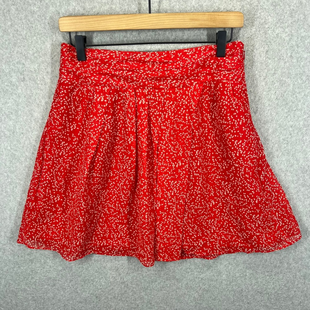 Club Monaco Silk Mini Skirt Womens 8 Red White Polka Dot Pleated Lined EUC